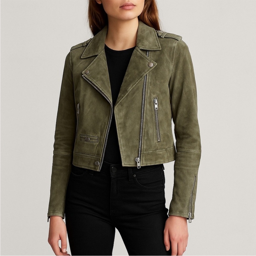SL8 Dark Olive Leather Moto Jacket